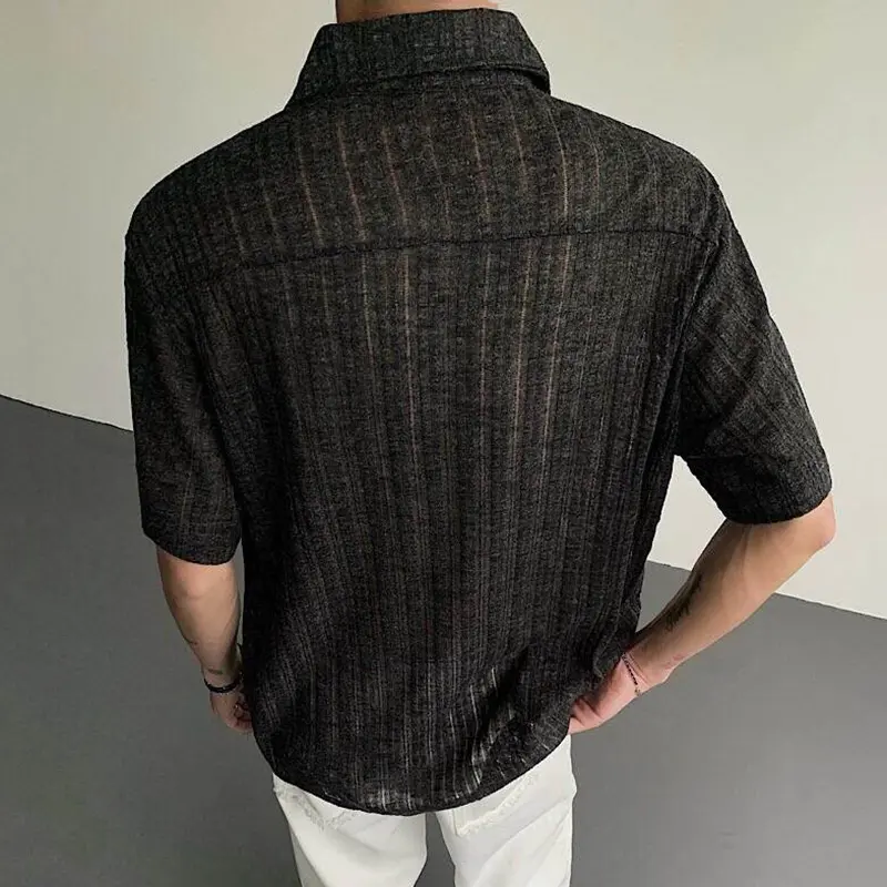 IEFB Men's Short Sleeve Shirts New Summer Striped Design Solid Color Turn-down Collar Casual Trendy Male Pockets Clothing 9W2078