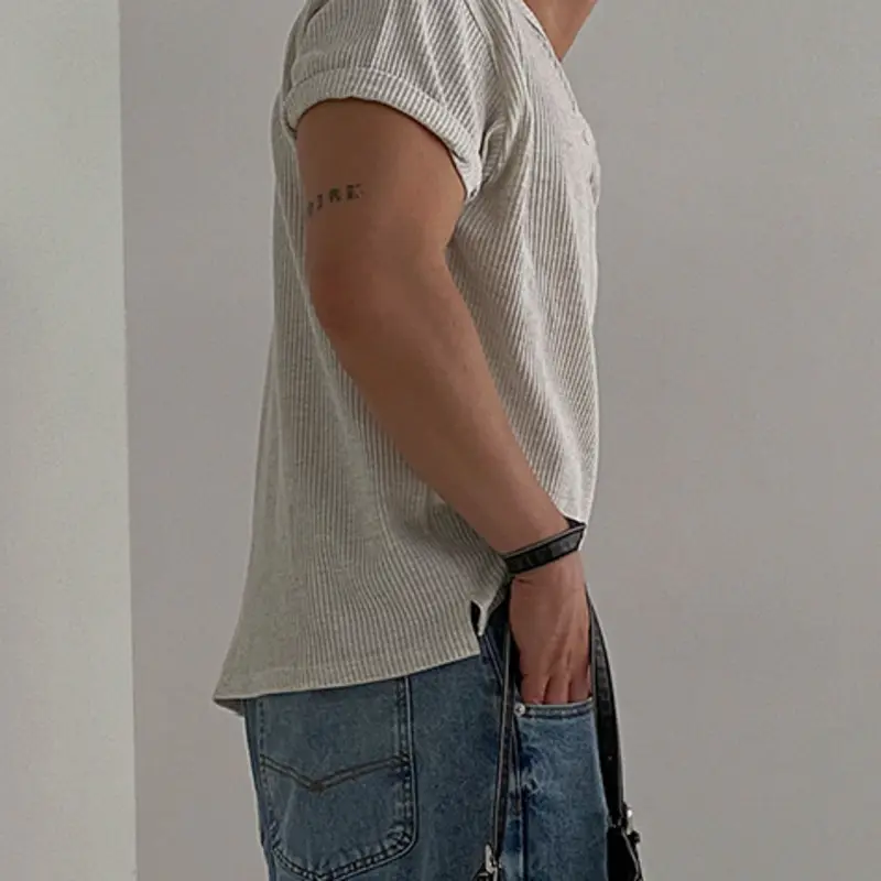 IEFB Summer Men's T-shirts Round Collar Button Design Solid Color Clothing Casual Short Sleeved Loose Male Tees Simple 9W2709