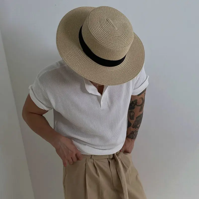 IEFB Summer Men's T-shirts Round Collar Button Design Solid Color Clothing Casual Short Sleeved Loose Male Tees Simple 9W2709