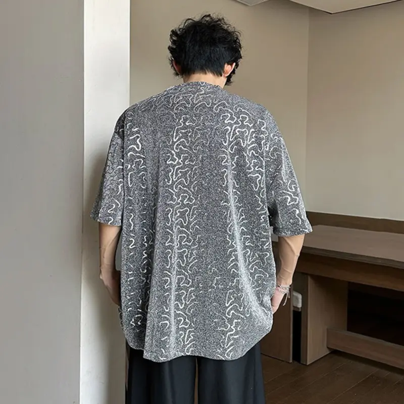 IEFB Men's T-shirts Short Sleeve Glitter Design New Summer Korean Style Round Neck Pullover Trendy Male Causal Tees 9W2131