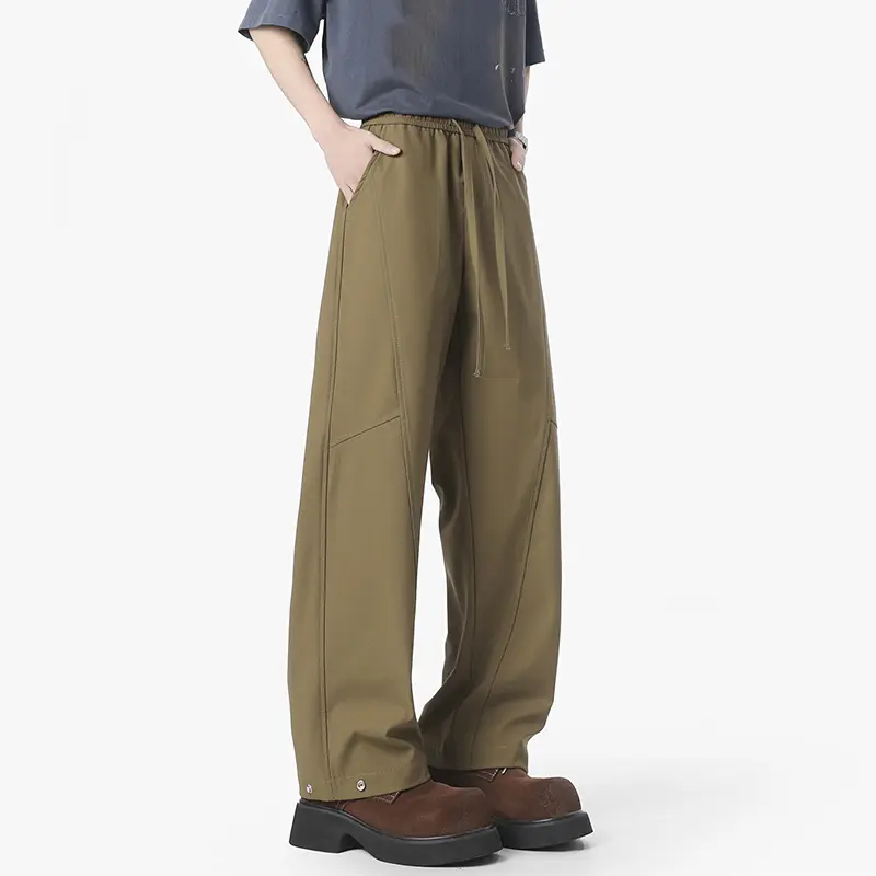 IEFB Simple Men's Casual Pants Solid Color Elastic Waist Straight Trousers Ice Silk Drawstring Quick Drying Male Bottom 9W3337