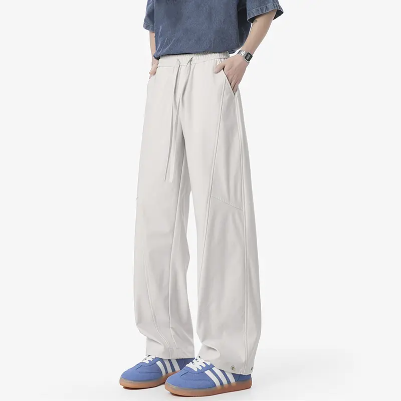 IEFB Simple Men's Casual Pants Solid Color Elastic Waist Straight Trousers Ice Silk Drawstring Quick Drying Male Bottom 9W3337
