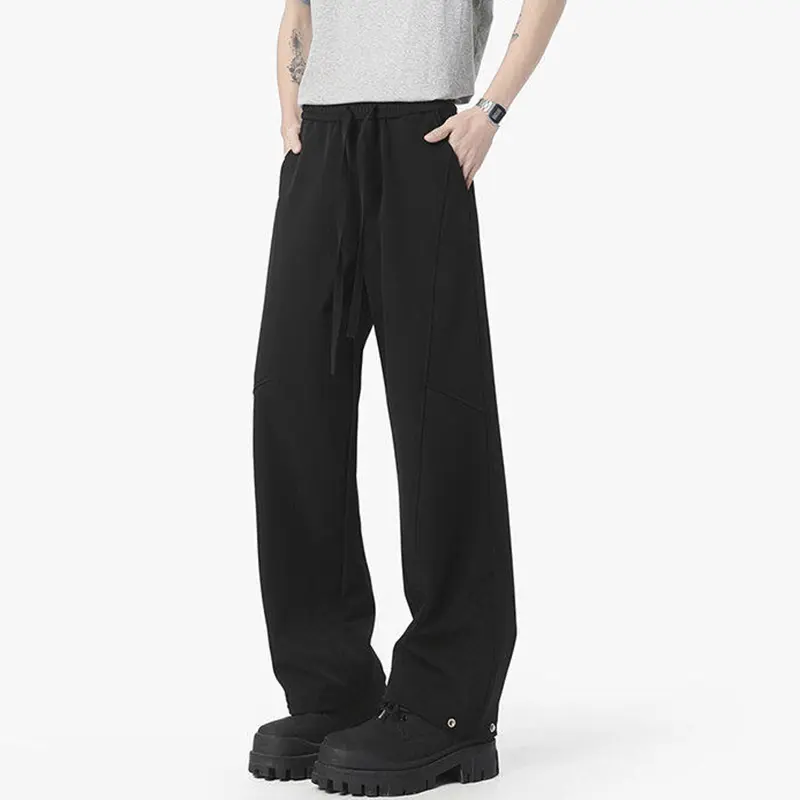 IEFB Simple Men's Casual Pants Solid Color Elastic Waist Straight Trousers Ice Silk Drawstring Quick Drying Male Bottom 9W3337