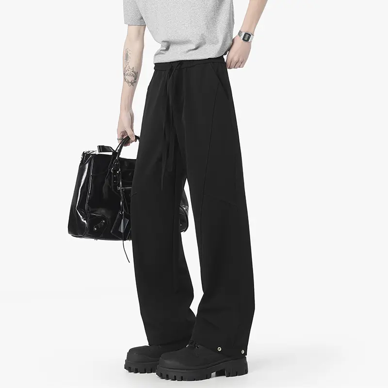 IEFB Simple Men's Casual Pants Solid Color Elastic Waist Straight Trousers Ice Silk Drawstring Quick Drying Male Bottom 9W3337