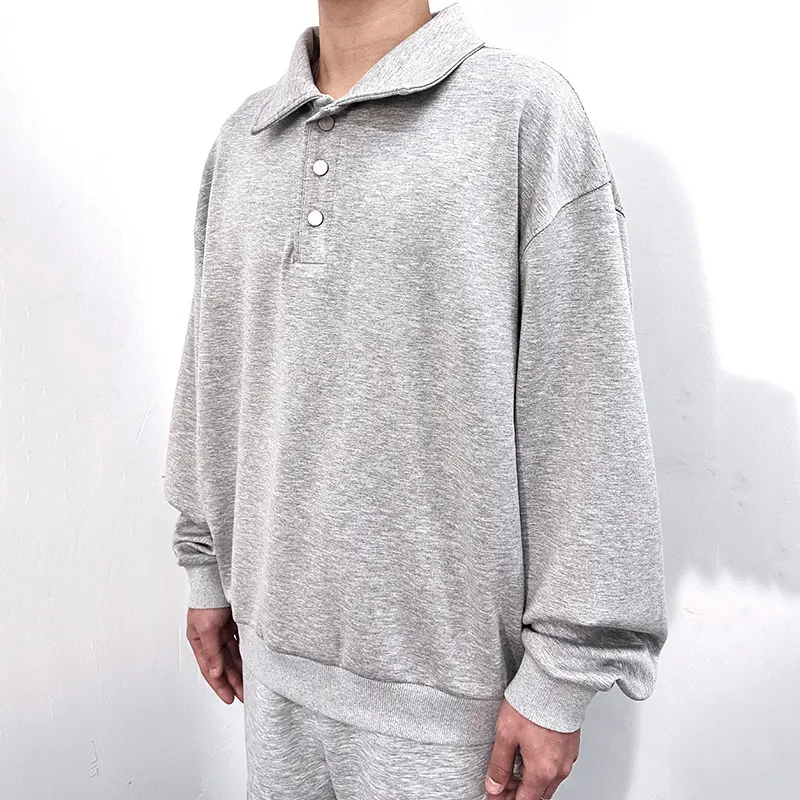 IEFB Men's Sweatshirts New Korean Style Semi Open Button Lapel Design Hoodless Trendy Male New Fashion Long Sleeve Top 9W1829