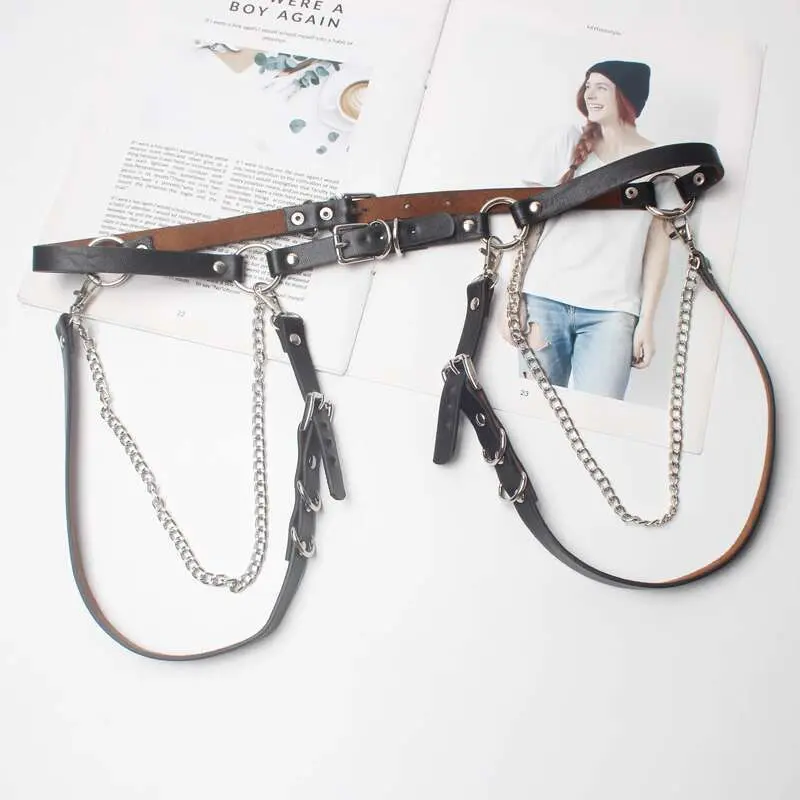 IEFB Trendy Accessory Punk Versatile Belt Chain Loop Buckle Dark Style Men Women New Fashion Belts Jeans Waist Decoration 9W1995