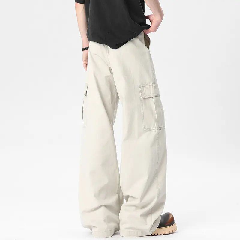 IEFB Korean Style Men's Denim Pants Solid Color Casual Side Pockets Splicing Bottom Straight Wide Leg Loose Male Trousers 9W2401