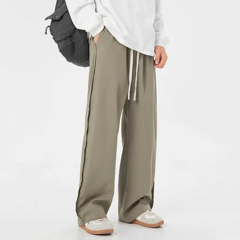 IEFB Korean Style Men's Casual Pants Drawstring Solid Color Straight Straight Wide Leg Loose Elastic Waist Male Bottom 9W3493