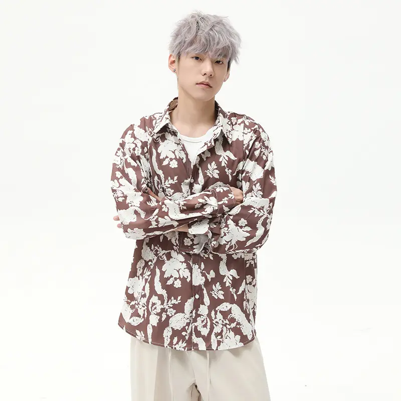 IEFB New Trendy Men's Shirts Printing Casual Lapel Menswear Long Sleeved Single Breasted Vintage Casual Male Male Tops 9W2791