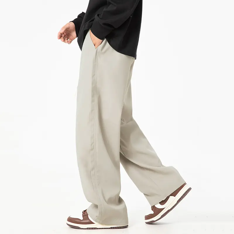 IEFB Korean Style Men's Casual Pants Drawstring Solid Color Straight Straight Wide Leg Loose Elastic Waist Male Bottom 9W3493