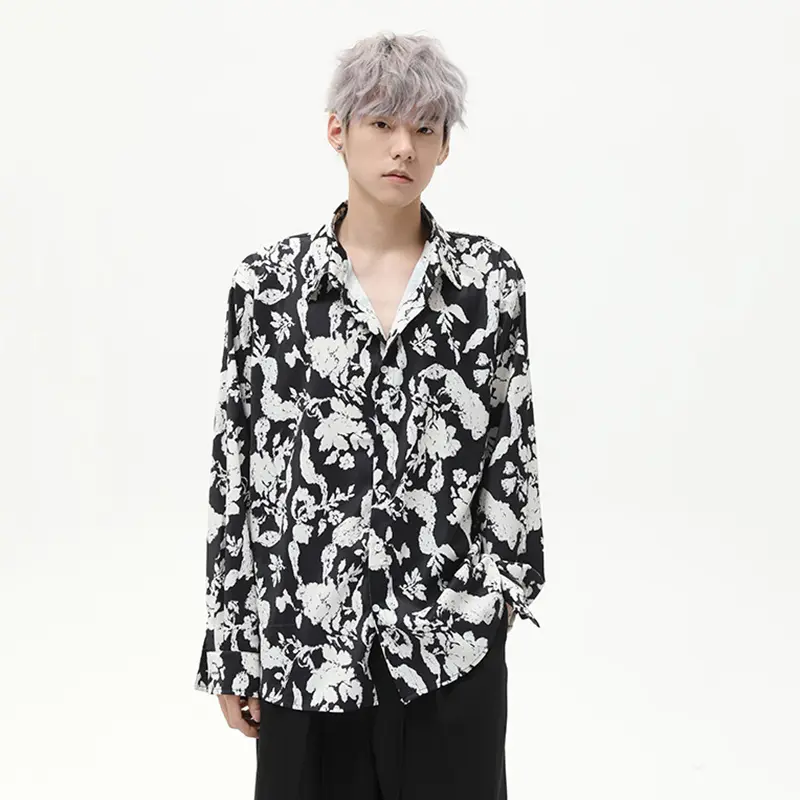 IEFB New Trendy Men's Shirts Printing Casual Lapel Menswear Long Sleeved Single Breasted Vintage Casual Male Male Tops 9W2791