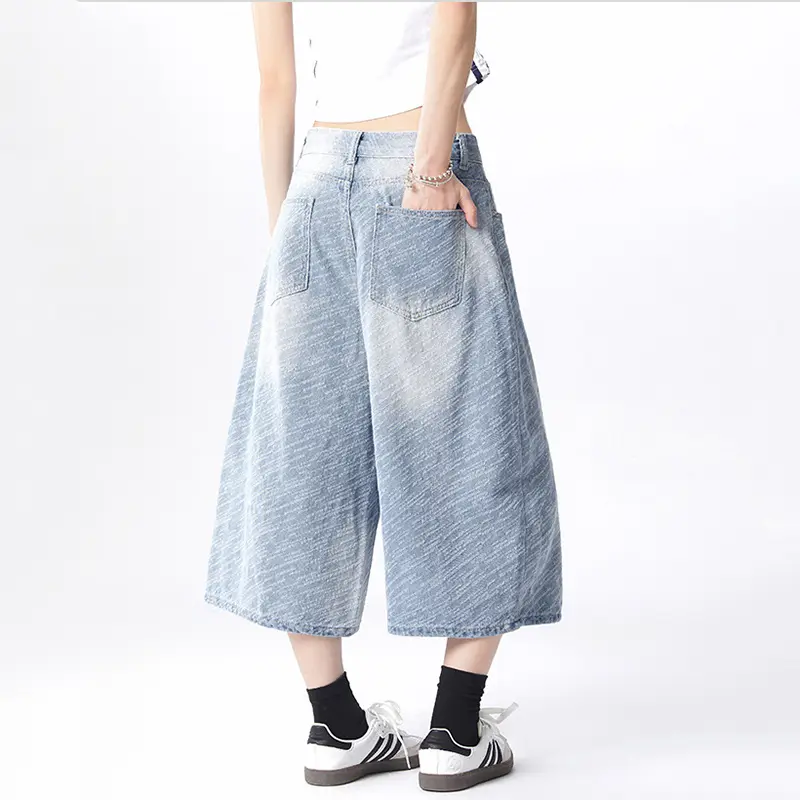 IEFB New Trendy Men's Jorts Jacquard Washed American Style Over Knee Length Denim Pants Male 2025 Summer Fashion Tide 9W2753