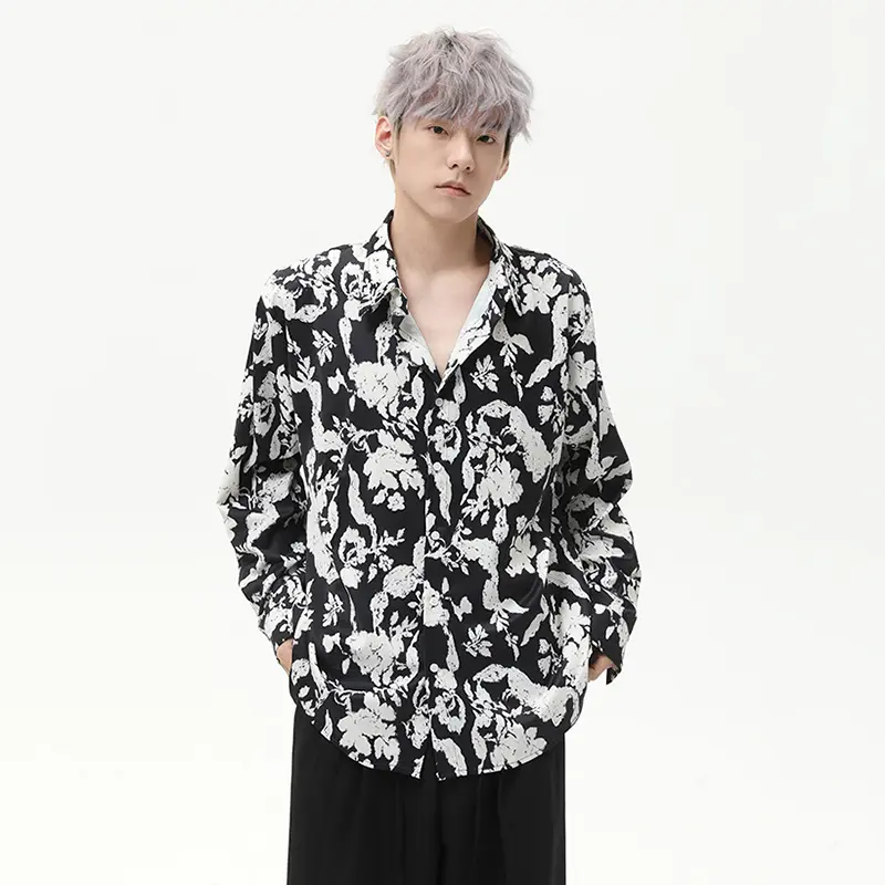 IEFB New Trendy Men's Shirts Printing Casual Lapel Menswear Long Sleeved Single Breasted Vintage Casual Male Male Tops 9W2791