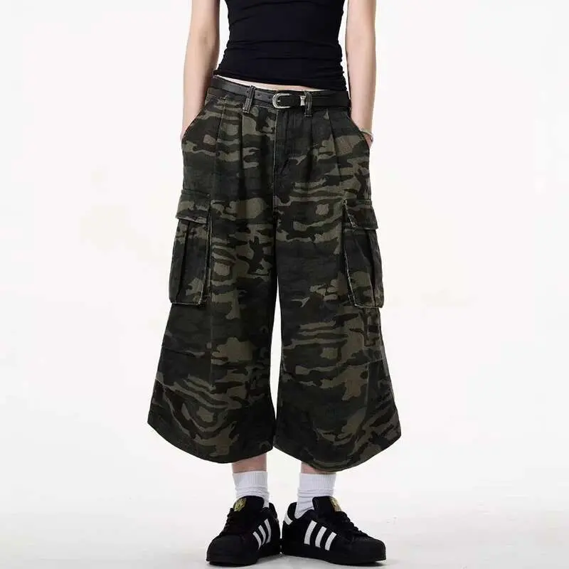 IEFB New Chic Men's Short Jeans Camouflage Wide Leg Male Denim Shorts Summer Trendy Loose Fitting American Style 9W2373