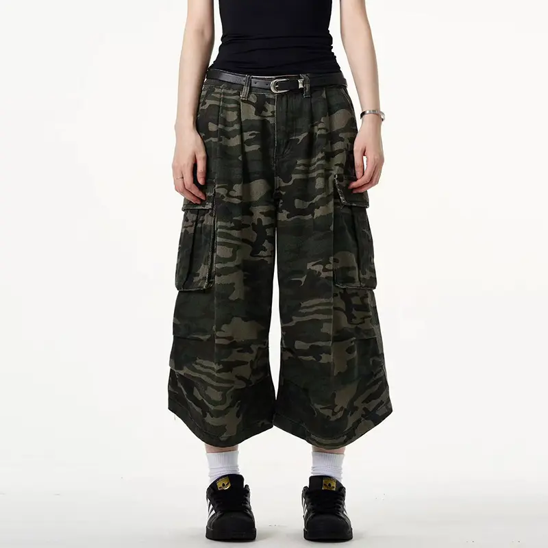 IEFB New Chic Men's Short Jeans Camouflage Wide Leg Male Denim Shorts Summer Trendy Loose Fitting American Style 9W2373