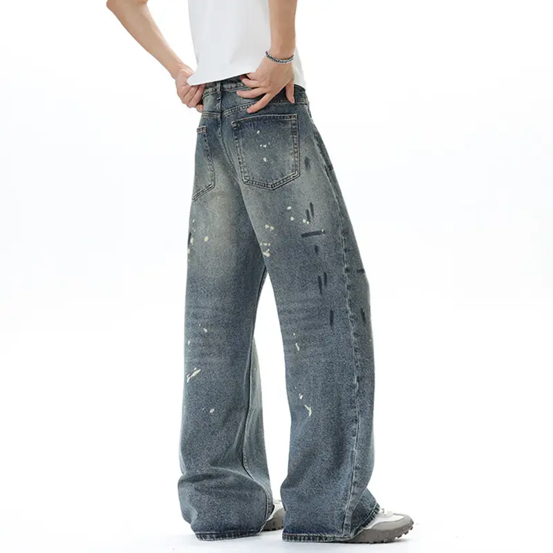 IEFB American Style Men's Straight Leg Jeans High Street Ink Splash Denim Pants Summer New Trendy Male Clothing Baggy 9W3750