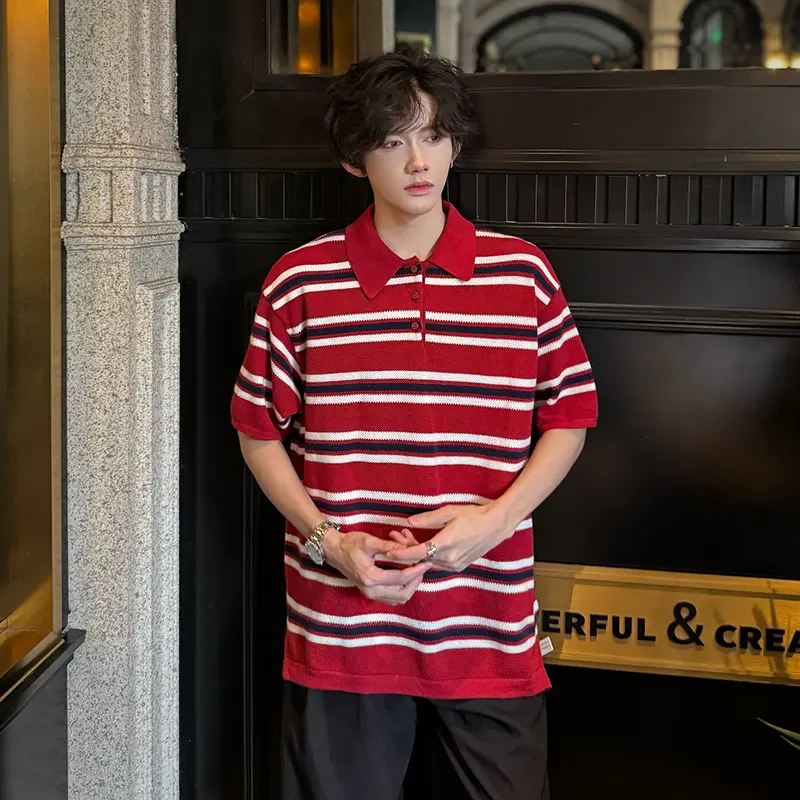 IEFB Men's Short Sleeve New Summer Striped Design Turn-down Collar Fashionable Pullover Korean Style Male Casual Clothing 9W2191