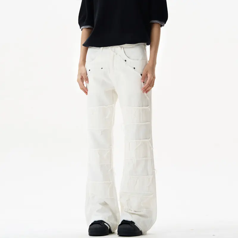 IEFB High Street Male Denim Pants American New Trendy Men's Bottoms Ripped Design Jeans Slimming Micro Flare Trousers 9W2860