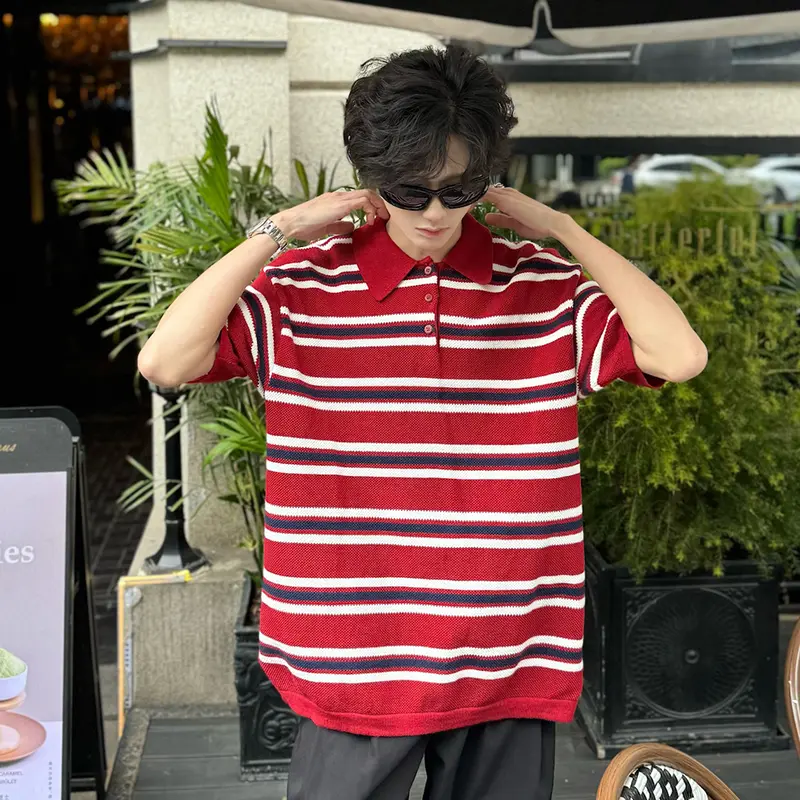 IEFB Men's Short Sleeve New Summer Striped Design Turn-down Collar Fashionable Pullover Korean Style Male Casual Clothing 9W2191