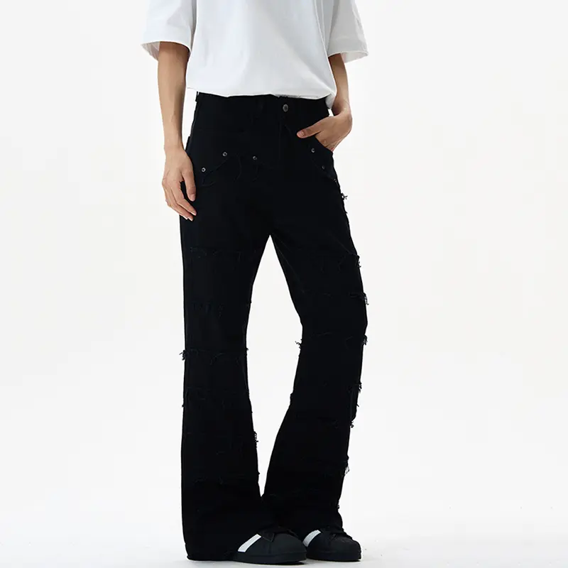 IEFB High Street Male Denim Pants American New Trendy Men's Bottoms Ripped Design Jeans Slimming Micro Flare Trousers 9W2860
