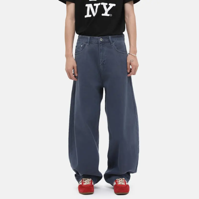 IEFB Korean Style Men's Denim Jeans Solid Color Casual Wahsing Curved Knife Trousers New Wide Leg Simple Loose Male Jeans 9W3613