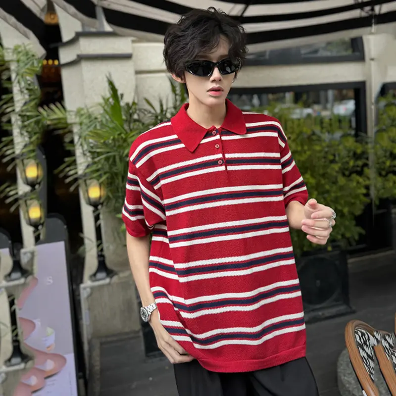 IEFB Men's Short Sleeve New Summer Striped Design Turn-down Collar Fashionable Pullover Korean Style Male Casual Clothing 9W2191