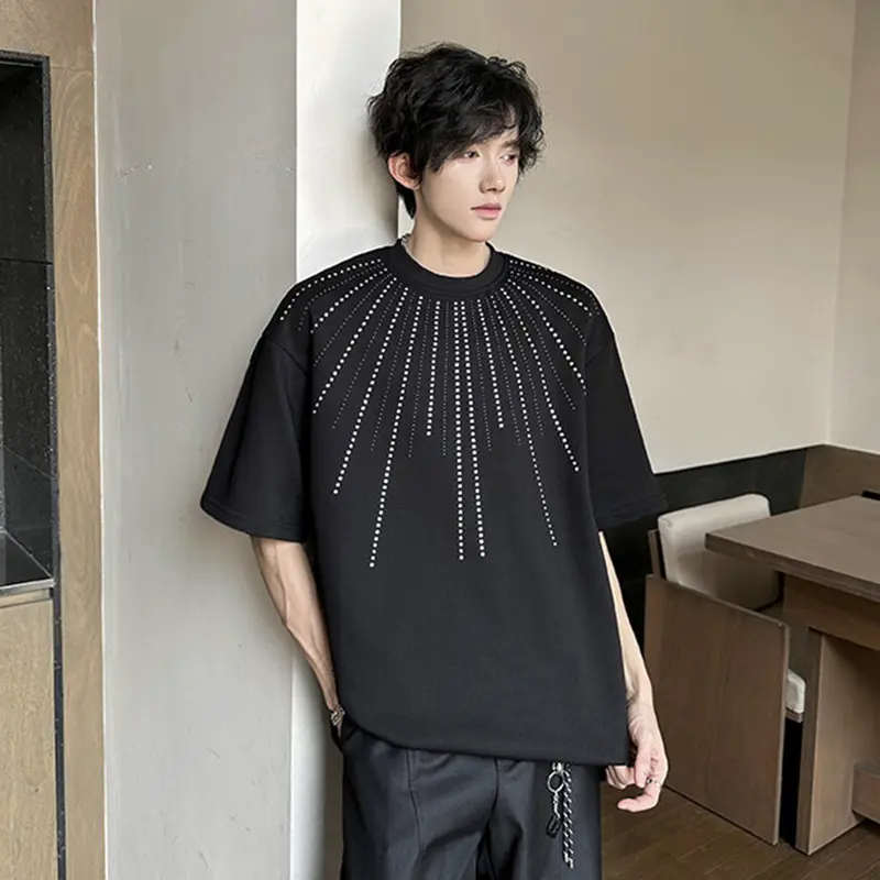 IEFB Men's Short Sleeve T-shirts Hot Diamond Design Shoulder Pad Fireworks Decoration Pullover Male Summer Clothing 9W2012