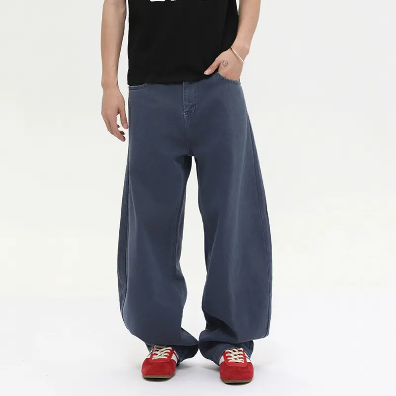 IEFB Korean Style Men's Denim Jeans Solid Color Casual Wahsing Curved Knife Trousers New Wide Leg Simple Loose Male Jeans 9W3613