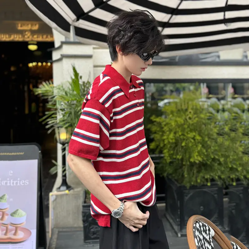 IEFB Men's Short Sleeve New Summer Striped Design Turn-down Collar Fashionable Pullover Korean Style Male Casual Clothing 9W2191