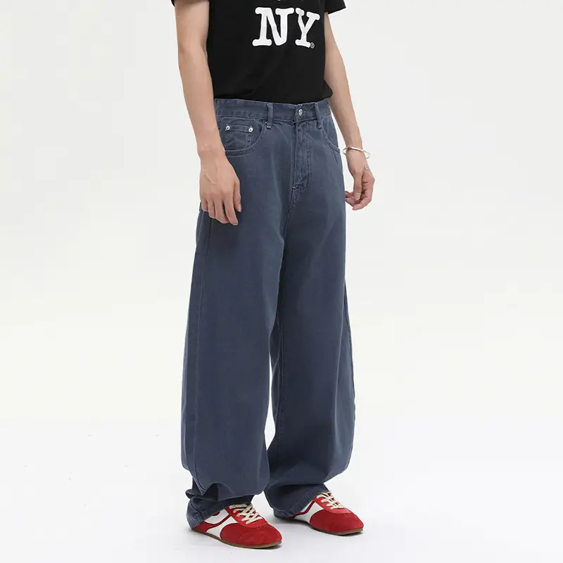 IEFB Korean Style Men's Denim Jeans Solid Color Casual Wahsing Curved Knife Trousers New Wide Leg Simple Loose Male Jeans 9W3613