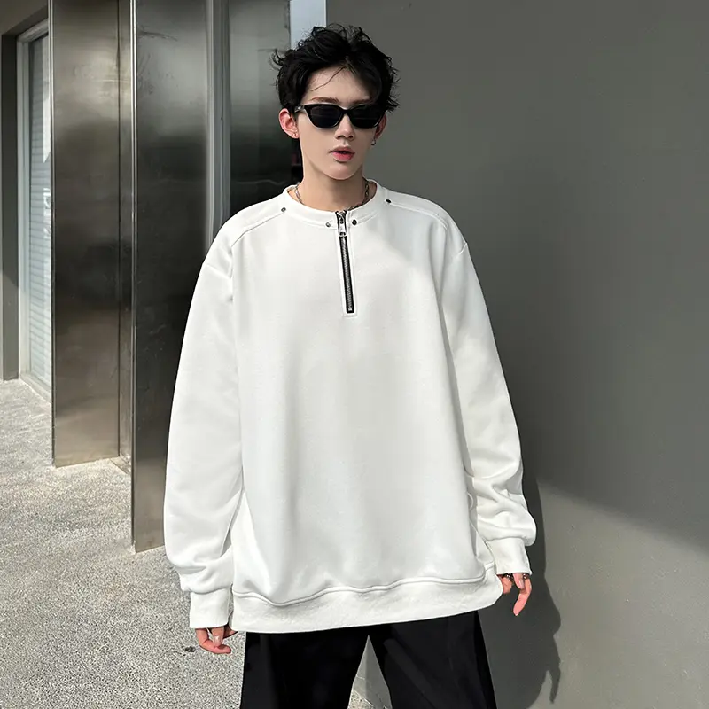 IEFB new autumn men's sweatshirts solid color half zipper design solid color korean style loose round neck male clothing 9W4131