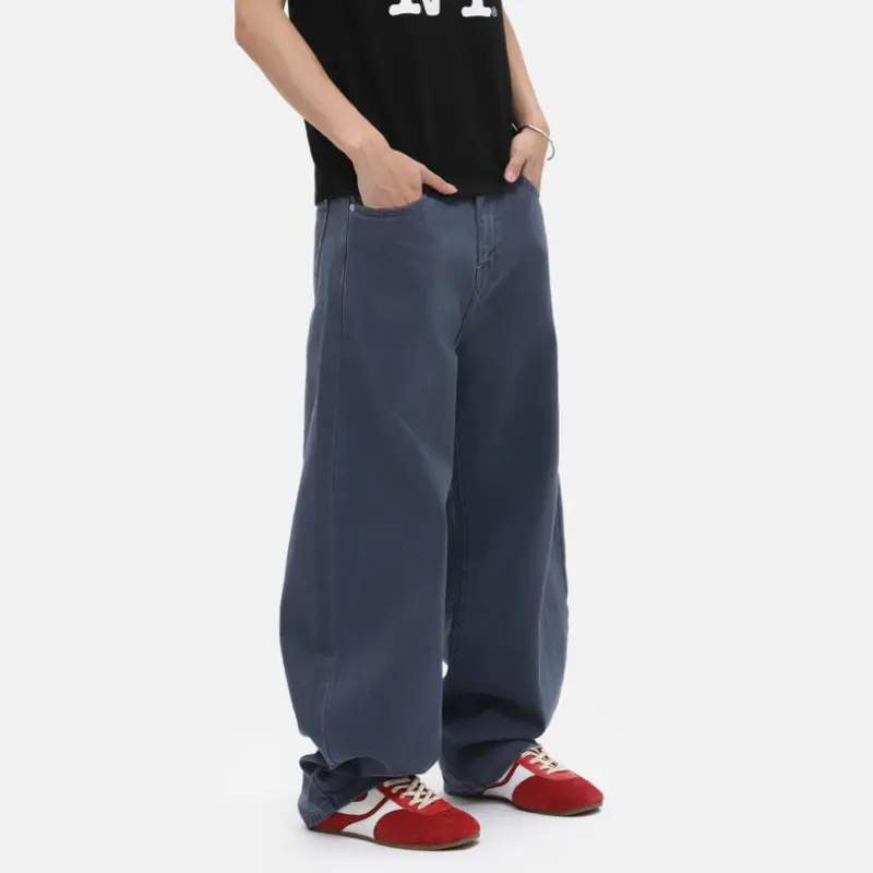 IEFB Korean Style Men's Denim Jeans Solid Color Casual Wahsing Curved Knife Trousers New Wide Leg Simple Loose Male Jeans 9W3613