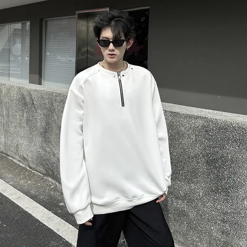IEFB new autumn men's sweatshirts solid color half zipper design solid color korean style loose round neck male clothing 9W4131