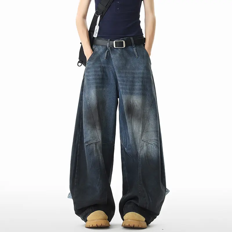 IEFB American Style Distressed Dirty Tie-dyed Wide Leg Curved Jeans Summer High Street Male Baggy Denim Pants Y2k New 9W3265
