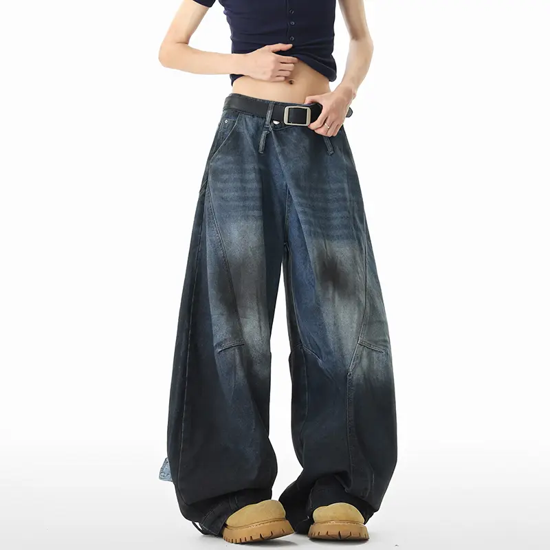 IEFB American Style Distressed Dirty Tie-dyed Wide Leg Curved Jeans Summer High Street Male Baggy Denim Pants Y2k New 9W3265