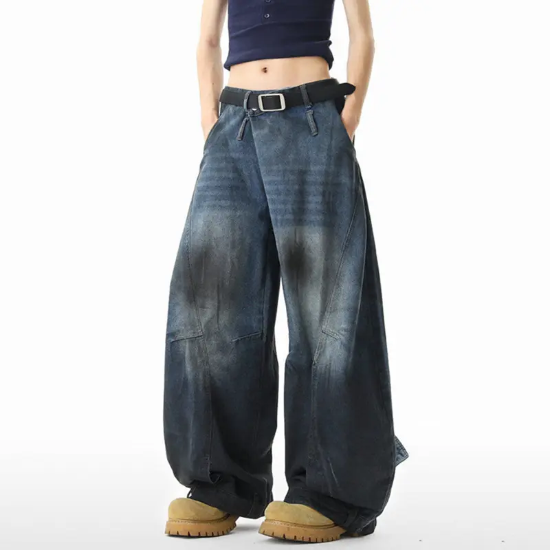 IEFB American Style Distressed Dirty Tie-dyed Wide Leg Curved Jeans Summer High Street Male Baggy Denim Pants Y2k New 9W3265