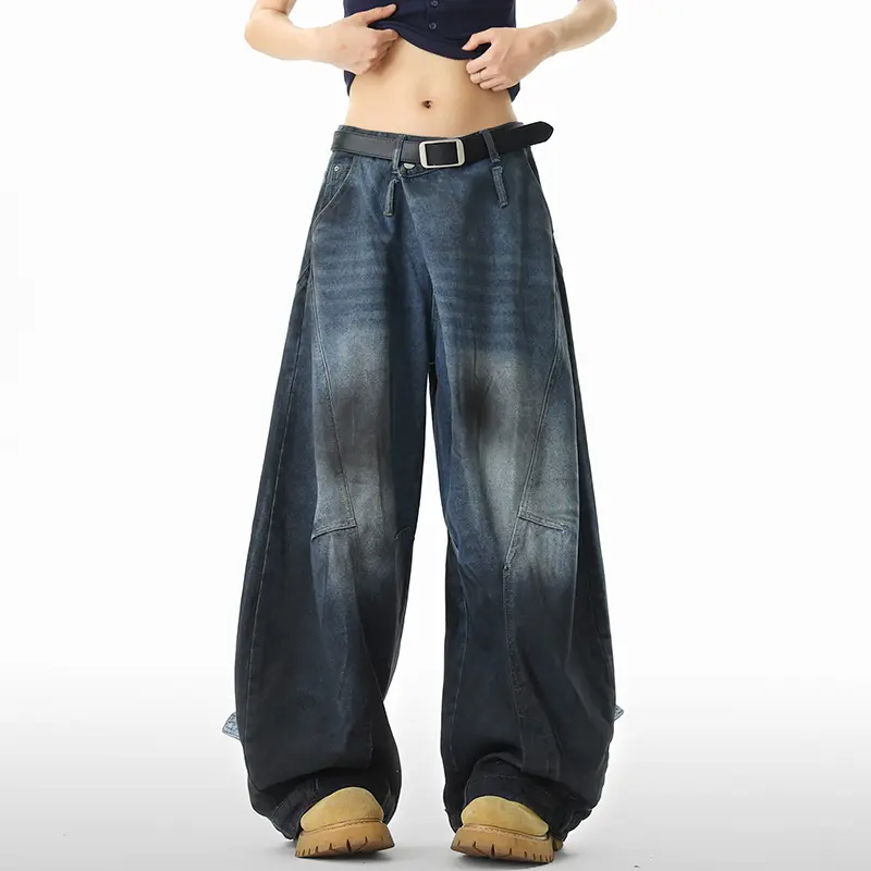 IEFB American Style Distressed Dirty Tie-dyed Wide Leg Curved Jeans Summer High Street Male Baggy Denim Pants Y2k New 9W3265