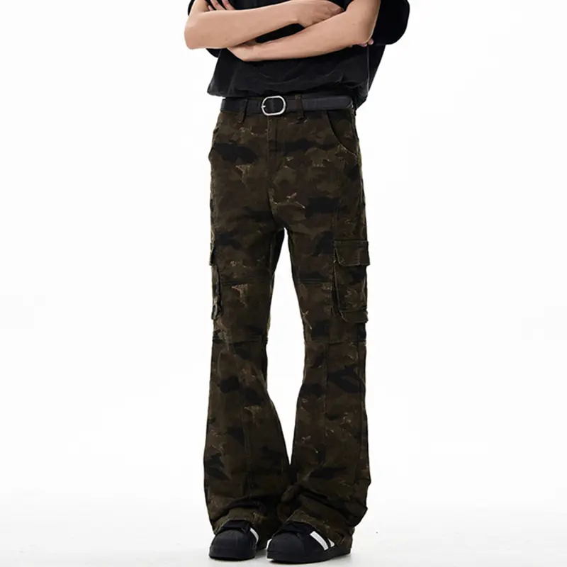 IEFB Men's Cargo Pants New Summer American Multi Pockets Micro Flared Trendy Straight Wide Leg Hiphop Male Casual Bottoms 9W2153