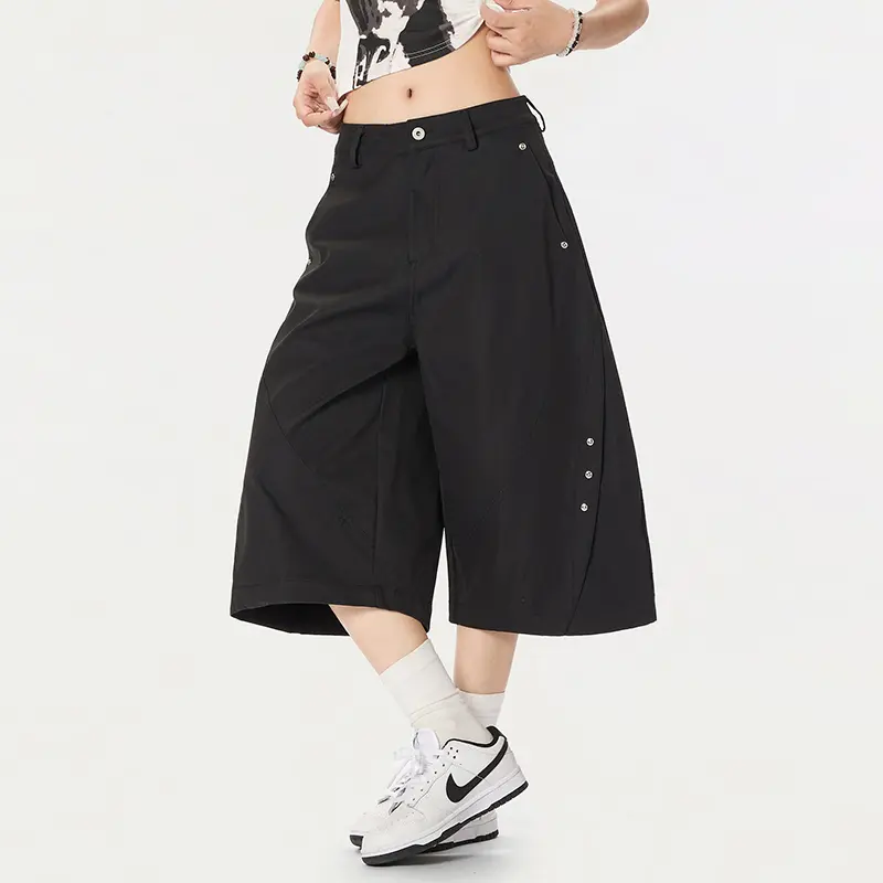 IEFB American Streetwear Curved Knife Shorts Men Clean Fit Simple Loose Wide Leg Seven Quarter Workwear Casual Pants 9W2329