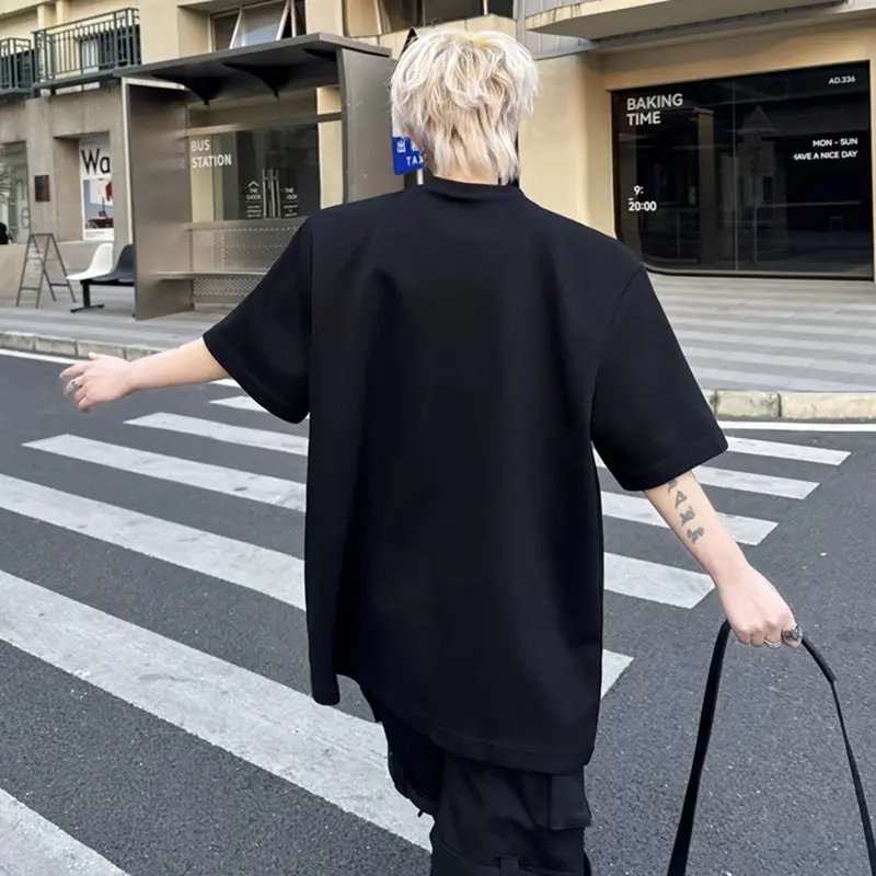 IEFB Summer New Trendy Men's T-shirt Short Sleeve Pullover O-neck Beading Male Tees Fashion Tide Summer Menwear Top 9W1793