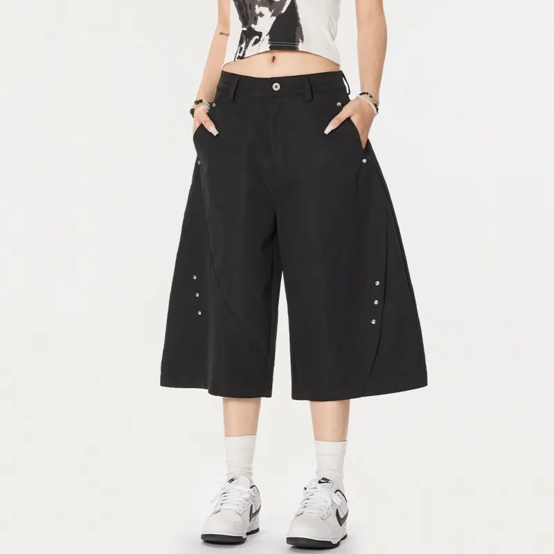 IEFB American Streetwear Curved Knife Shorts Men Clean Fit Simple Loose Wide Leg Seven Quarter Workwear Casual Pants 9W2329