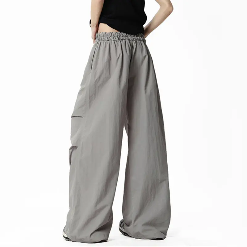 IEFB Pleated Design Men's Casual Trousers Elastic Waist Solid Color Wide Leg Quick-dry Drawstring Straight Male Pants New 9W2289