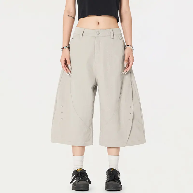 IEFB American Streetwear Curved Knife Shorts Men Clean Fit Simple Loose Wide Leg Seven Quarter Workwear Casual Pants 9W2329