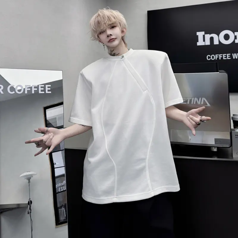 IEFB Summer New Trendy Men's T-shirt Short Sleeve Pullover O-neck Beading Male Tees Fashion Tide Summer Menwear Top 9W1793