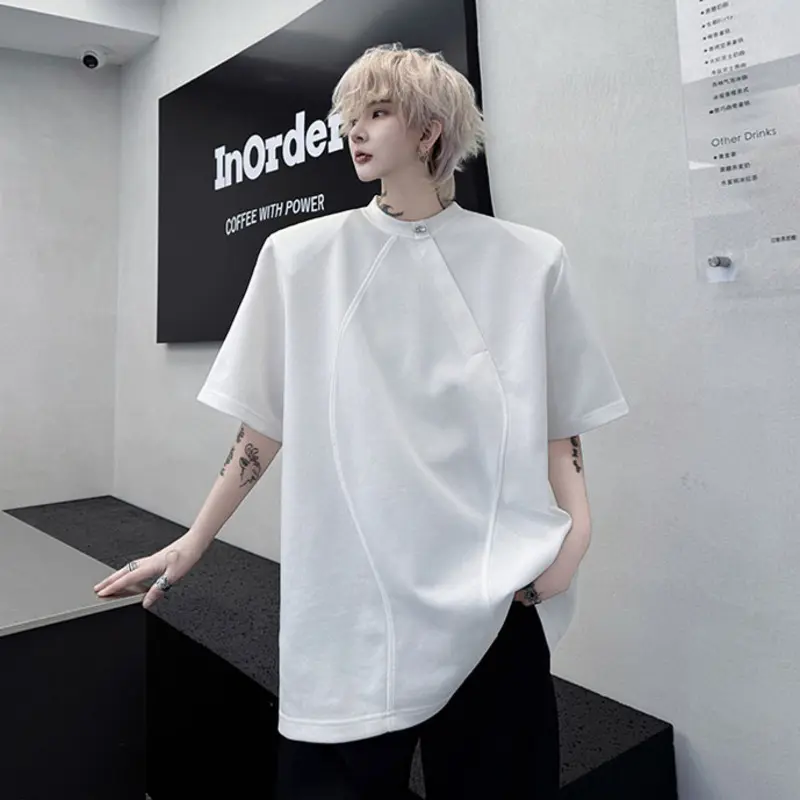 IEFB Summer New Trendy Men's T-shirt Short Sleeve Pullover O-neck Beading Male Tees Fashion Tide Summer Menwear Top 9W1793