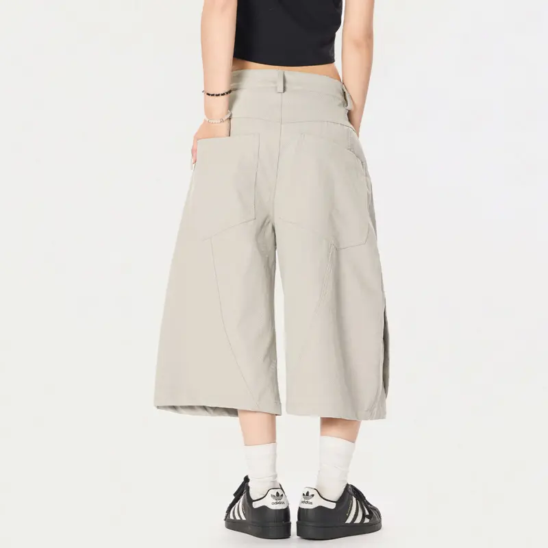 IEFB American Streetwear Curved Knife Shorts Men Clean Fit Simple Loose Wide Leg Seven Quarter Workwear Casual Pants 9W2329