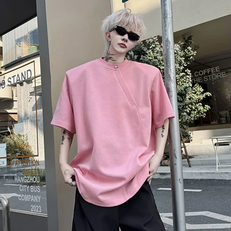 IEFB Summer New Trendy Men's T-shirt Short Sleeve Pullover O-neck Beading Male Tees Fashion Tide Summer Menwear Top 9W1793