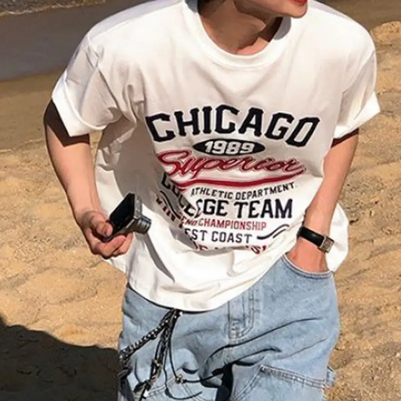 IEFB Men's T-shirts Short Sleeves Letter Printed Trendy New Summer Korean Style Round Neck Chic Male Pullover Tees 9W2044