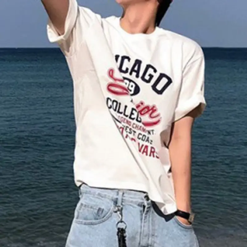 IEFB Men's T-shirts Short Sleeves Letter Printed Trendy New Summer Korean Style Round Neck Chic Male Pullover Tees 9W2044