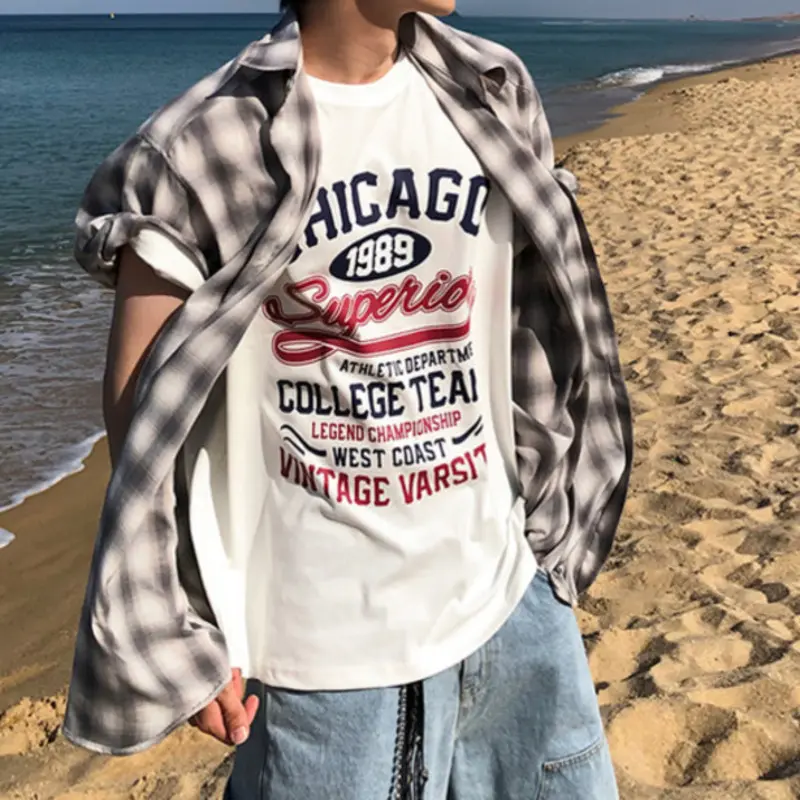 IEFB Men's T-shirts Short Sleeves Letter Printed Trendy New Summer Korean Style Round Neck Chic Male Pullover Tees 9W2044